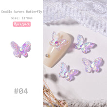 Load image into Gallery viewer, 8pcs Nail Art Double Layer Aurora Butterfly Jewelry Three-dimensional Symphony Nail Art Decoration Manicure Accessories

