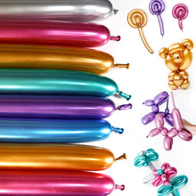 Load image into Gallery viewer, 10pcs Metallic Long Balloons DIY Strip Long Shape Balloon Tying Twist Modeling Balloon for Birthday Wedding Christmas Party
