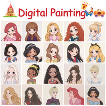 Load image into Gallery viewer, 20*20cm DIY Disney Princesses Painting Framed Canvas Painting Paint By Numbers Digital Painting Drawing Practice Birthday Gift Home Bedroom Wall Decoration
