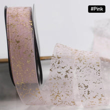 Load image into Gallery viewer, 25mm Polyester Gold Foil Textured Organza Ribbon Birthday Party Decoration Supplies Gift Box Wrapping Ribbons Handmade Material
