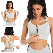 Load image into Gallery viewer, Women Sports Bras Tights Crop Top Yoga Vest Front Zipper Plus Size Adjustable Strap Shockproof Yoga Fitness Athletic Brassiere
