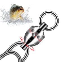 Load image into Gallery viewer, 50/100pcs Bearing Swivel Oval Split Rings Stainless Steel Hooked Snap Rolling Swivel Lure Connector Fishing Accessories
