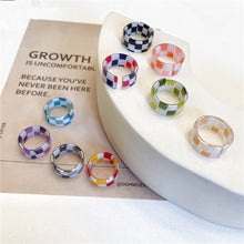 Load image into Gallery viewer, Fashion Panel Check Open Ring Adjustable Simple Resin Ring Accessories Contrast Ring Vintage Women Men Jewelry Gifts
