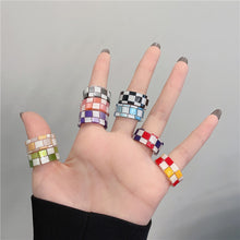 Load image into Gallery viewer, Fashion Panel Check Open Ring Adjustable Simple Resin Ring Accessories Contrast Ring Vintage Women Men Jewelry Gifts
