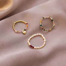Load image into Gallery viewer, Fashion Elastic Heart Ring Beaded Pearl Ring Imitation Pearls Stacking Knuckle Rings Rice Beads Ring Women Jewelry Accessories Gifts
