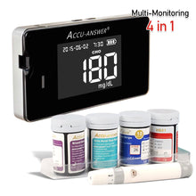 Load image into Gallery viewer, 4 in1 Multi-Function Cholesterol Meter Uric Acid&amp;Hemoglobin Blood Glucose Test strips kit for Diabetes Gout Device with Lancets
