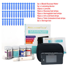 Load image into Gallery viewer, 4 in1 Multi-Function Cholesterol Meter Uric Acid&amp;Hemoglobin Blood Glucose Test strips kit for Diabetes Gout Device with Lancets
