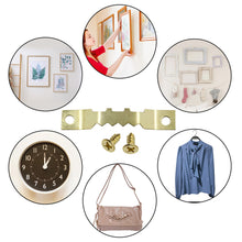 Load image into Gallery viewer, 100Sets Gold Saw Tooth Hangers for Wood Frame Canvas Picture Frame Hanging Hooks with Screws Sawtooth Hangers 45*8mm DIY Hardware Tools
