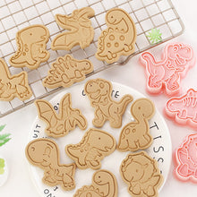 Load image into Gallery viewer, 8Pcs Cartoon Dinoaur Cookie Cutters Set Cute Dino Biscuits Mold Stamp DIY Cake Baking Tools
