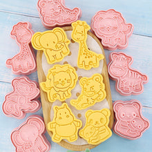 Load image into Gallery viewer, 8Pcs Cartoon Animal Cookie Cutters Set Cute Panda Lion Biscuits Mold Stamp DIY Cake Baking Tools
