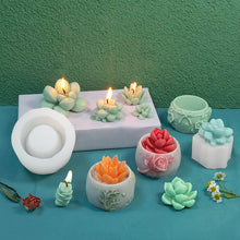 Load image into Gallery viewer, DIY Succulent Candle Silicone Mold Succulent Plants Resin Gypsum Figurine Mould Handmade Ornament Desk Decoration Craft Mold Eposy Tools Accessories
