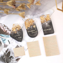 Load image into Gallery viewer, 5pcs/set 3mm Alphabet Letters Numbers Glitter Stikers for Epoxy Resin Mold Decorative Stickers Gold Silver Letters Numbers UV Epoxy Resin Fillings Material
