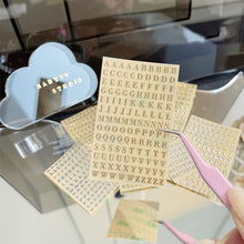 Load image into Gallery viewer, 5pcs/set 3mm Alphabet Letters Numbers Glitter Stikers for Epoxy Resin Mold Decorative Stickers Gold Silver Letters Numbers UV Epoxy Resin Fillings Material
