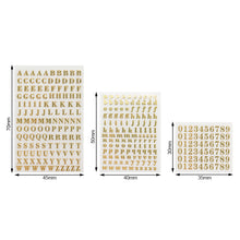 Load image into Gallery viewer, 5pcs/set 3mm Alphabet Letters Numbers Glitter Stikers for Epoxy Resin Mold Decorative Stickers Gold Silver Letters Numbers UV Epoxy Resin Fillings Material
