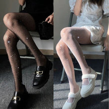 Load image into Gallery viewer, Gothic Sexy Lace Hollow Fishnet Tights Leggings Women Student Japanese JK Lolita Pantyhose Embroidery Black White Stockings
