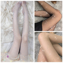 Load image into Gallery viewer, Gothic Sexy Lace Hollow Fishnet Tights Leggings Women Student Japanese JK Lolita Pantyhose Embroidery Black White Stockings
