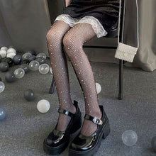 Load image into Gallery viewer, Gothic Sexy Lace Hollow Fishnet Tights Leggings Women Student Japanese JK Lolita Pantyhose Embroidery Black White Stockings
