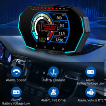 Load image into Gallery viewer, OBD2+GPS Car Head Up Display Digital HUD Speedometer Odometer Water&amp;Oil Temp RPM Security Alarm
