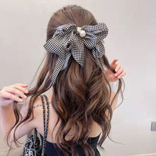 Load image into Gallery viewer, Chiffon Bow Pearl Hair Clip Spring Clip Hair Accessories Fashion All-match Hair Clip Temperament Hairpin
