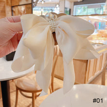 Load image into Gallery viewer, Chiffon Bow Pearl Hair Clip Spring Clip Hair Accessories Fashion All-match Hair Clip Temperament Hairpin
