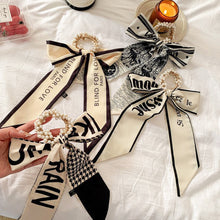 Load image into Gallery viewer, Pearl Head Rope Bow Ribbon Silk Scarf Hair Rope Hair Band Hair Ring Fashion All-match Hair Accessories
