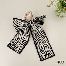 Load image into Gallery viewer, Pearl Head Rope Bow Ribbon Silk Scarf Hair Rope Hair Band Hair Ring Fashion All-match Hair Accessories
