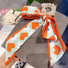 Load image into Gallery viewer, Pearl Head Rope Bow Ribbon Silk Scarf Hair Rope Hair Band Hair Ring Fashion All-match Hair Accessories
