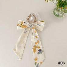 Load image into Gallery viewer, Pearl Head Rope Bow Ribbon Silk Scarf Hair Rope Hair Band Hair Ring Fashion All-match Hair Accessories
