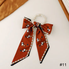 Load image into Gallery viewer, Pearl Head Rope Bow Ribbon Silk Scarf Hair Rope Hair Band Hair Ring Fashion All-match Hair Accessories
