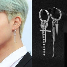 Load image into Gallery viewer, Men's Earrings Steel Color Chain Geometric Fringe Long Men's Earrings Fashion Simple Accessories Jewelry
