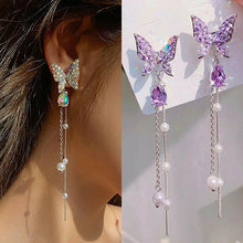 Load image into Gallery viewer, Butterfly Long Pearl Tassel Earrings Zircon Butterfly Stud Earrings Creative Simple Accessories Jewelry for Women
