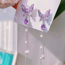 Load image into Gallery viewer, Butterfly Long Pearl Tassel Earrings Zircon Butterfly Stud Earrings Creative Simple Accessories Jewelry for Women
