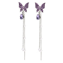 Load image into Gallery viewer, Butterfly Long Pearl Tassel Earrings Zircon Butterfly Stud Earrings Creative Simple Accessories Jewelry for Women
