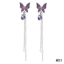 Load image into Gallery viewer, Butterfly Long Pearl Tassel Earrings Zircon Butterfly Stud Earrings Creative Simple Accessories Jewelry for Women
