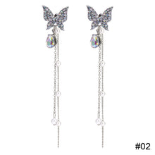 Load image into Gallery viewer, Butterfly Long Pearl Tassel Earrings Zircon Butterfly Stud Earrings Creative Simple Accessories Jewelry for Women

