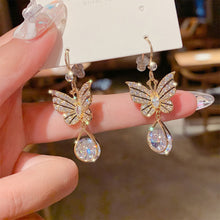 Load image into Gallery viewer, Butterfly Long Pearl Tassel Earrings Zircon Butterfly Stud Earrings Creative Simple Accessories Jewelry for Women
