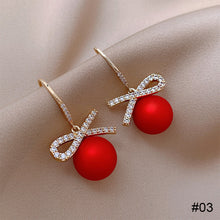 Load image into Gallery viewer, Cutout Bow Pearl Pendant Stud Earrings Bow Diamond Earrings Creative Simple Accessories Jewelry for Women
