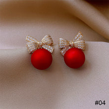 Load image into Gallery viewer, Cutout Bow Pearl Pendant Stud Earrings Bow Diamond Earrings Creative Simple Accessories Jewelry for Women
