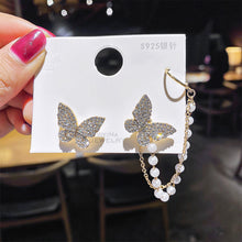 Load image into Gallery viewer, Cutout Bow Pearl Pendant Stud Earrings Bow Diamond Earrings Creative Simple Accessories Jewelry for Women
