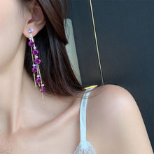 Load image into Gallery viewer, Long Flower Earrings Rose Flower Long Rhinestone Tassel Stud Earrings Fashion All-match Accessories Jewelry for Women
