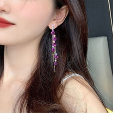 Load image into Gallery viewer, Long Flower Earrings Rose Flower Long Rhinestone Tassel Stud Earrings Fashion All-match Accessories Jewelry for Women
