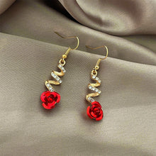Load image into Gallery viewer, Long Flower Earrings Rose Flower Long Rhinestone Tassel Stud Earrings Fashion All-match Accessories Jewelry for Women
