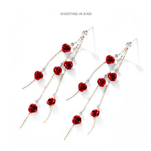 Load image into Gallery viewer, Long Flower Earrings Rose Flower Long Rhinestone Tassel Stud Earrings Fashion All-match Accessories Jewelry for Women
