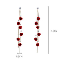 Load image into Gallery viewer, Long Flower Earrings Rose Flower Long Rhinestone Tassel Stud Earrings Fashion All-match Accessories Jewelry for Women
