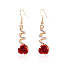 Load image into Gallery viewer, Long Flower Earrings Rose Flower Long Rhinestone Tassel Stud Earrings Fashion All-match Accessories Jewelry for Women
