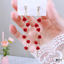 Load image into Gallery viewer, Long Flower Earrings Rose Flower Long Rhinestone Tassel Stud Earrings Fashion All-match Accessories Jewelry for Women
