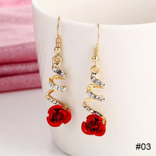 Load image into Gallery viewer, Long Flower Earrings Rose Flower Long Rhinestone Tassel Stud Earrings Fashion All-match Accessories Jewelry for Women
