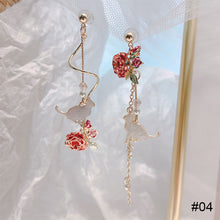 Load image into Gallery viewer, Long Flower Earrings Rose Flower Long Rhinestone Tassel Stud Earrings Fashion All-match Accessories Jewelry for Women
