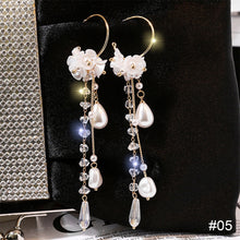 Load image into Gallery viewer, Long Flower Earrings Rose Flower Long Rhinestone Tassel Stud Earrings Fashion All-match Accessories Jewelry for Women
