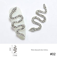 Load image into Gallery viewer, 2pcs Diamond Alloy Snake Nail Art Jewelry Three-dimensional Nail Diamond Jewelry Shiny Metal Nail Art Decoration Nail Ornaments
